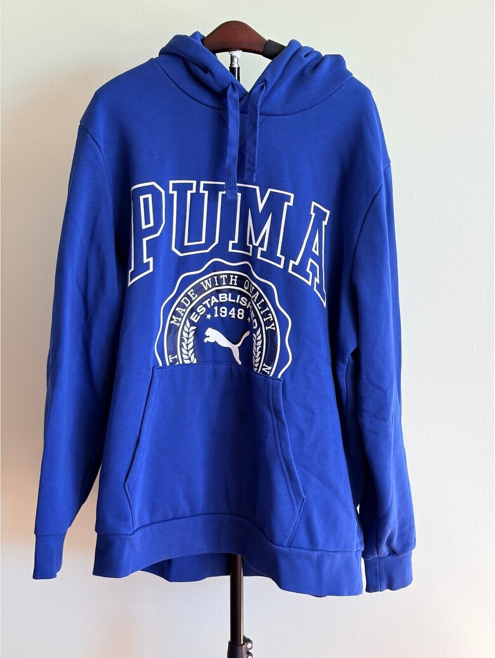 Puma Men’s XXL Blue Collegiate Crest Logo Pullover Hoodie Sweatshirt NWOT